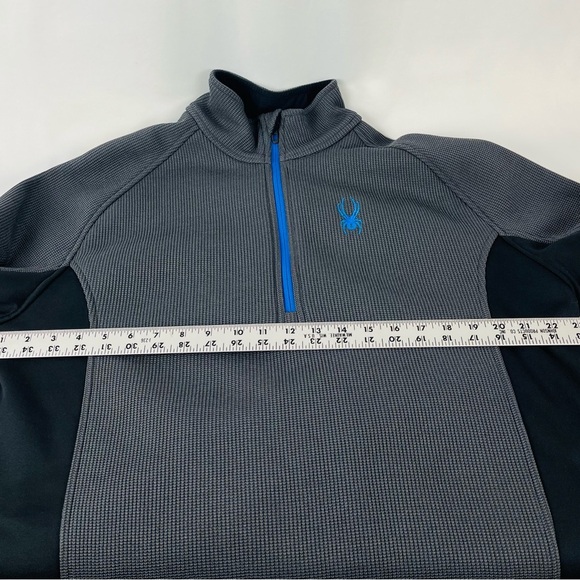 Spyder Mens XL Grey Outbound 1/2 Zip Pullover Sweater Blue Spider Logo Waffle - Picture 7 of 11
